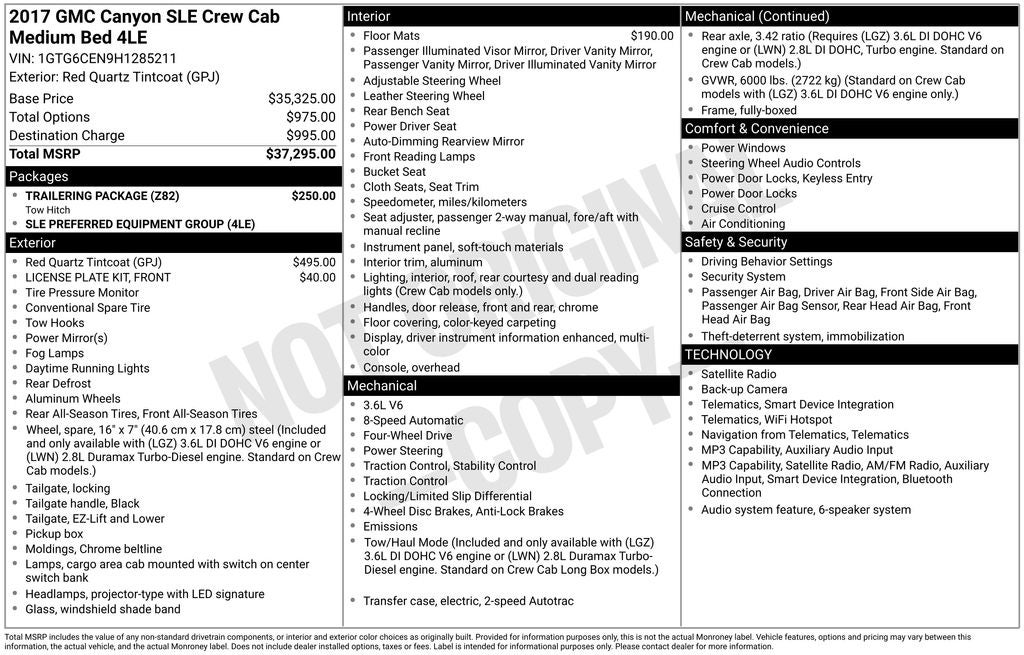 2017 GMC Canyon SLE1