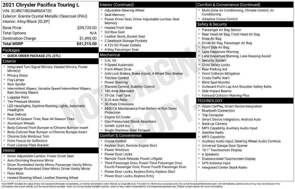 2021 Chrysler Pacifica Touring L